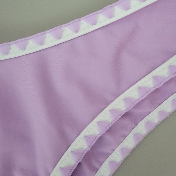 Low Rise Lilac Purple Swim Bikini Bottom w White Embroidered Trim - Picture 3 of 5